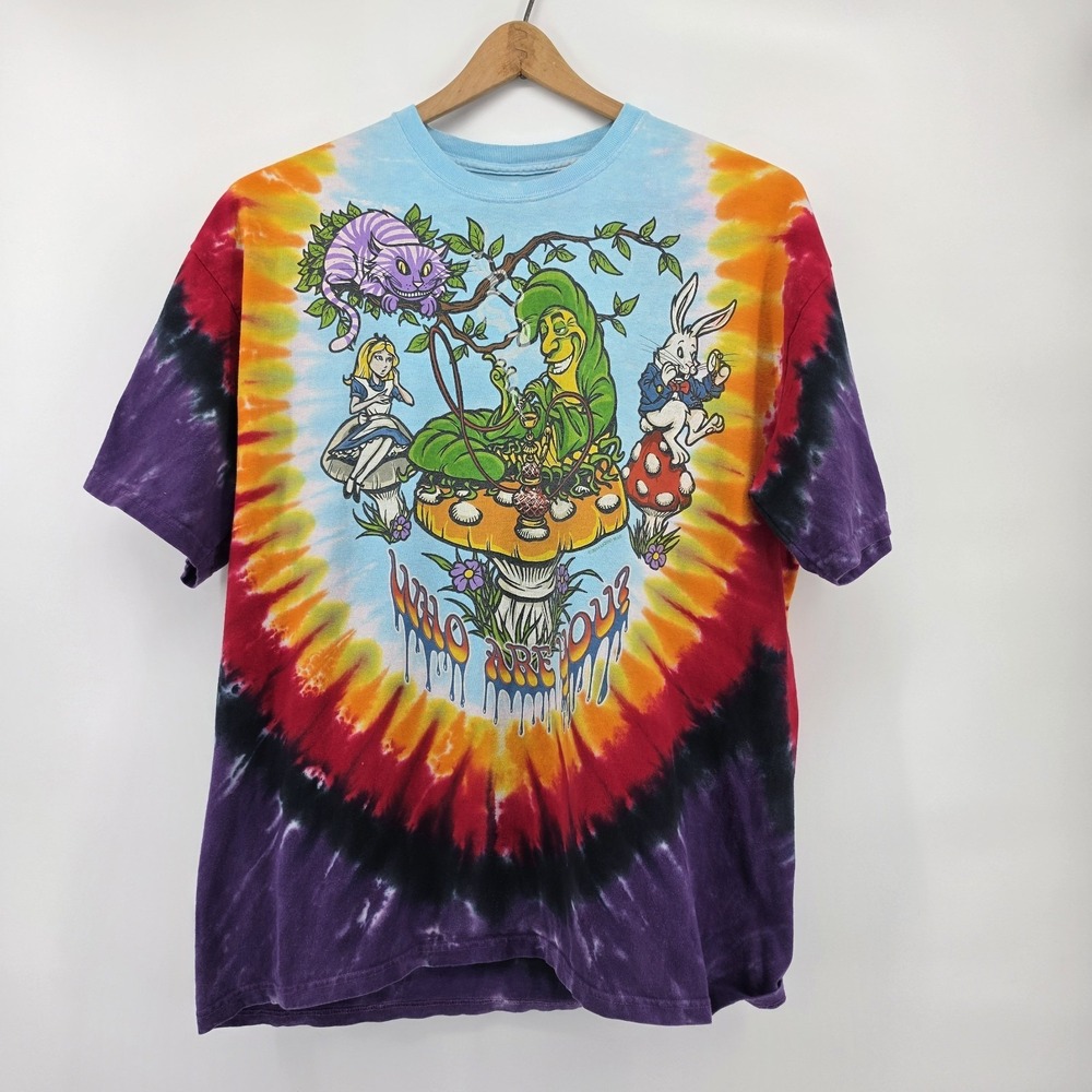 Liquid Blue Alice in Wonderland Shirt Tie Dye Double Sided Mens XL Psychedelic